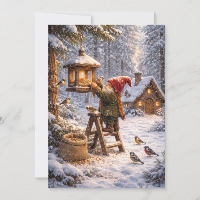 Cartes Pour Fêtes Annuelles Gnome Feeding Birds (Devant)