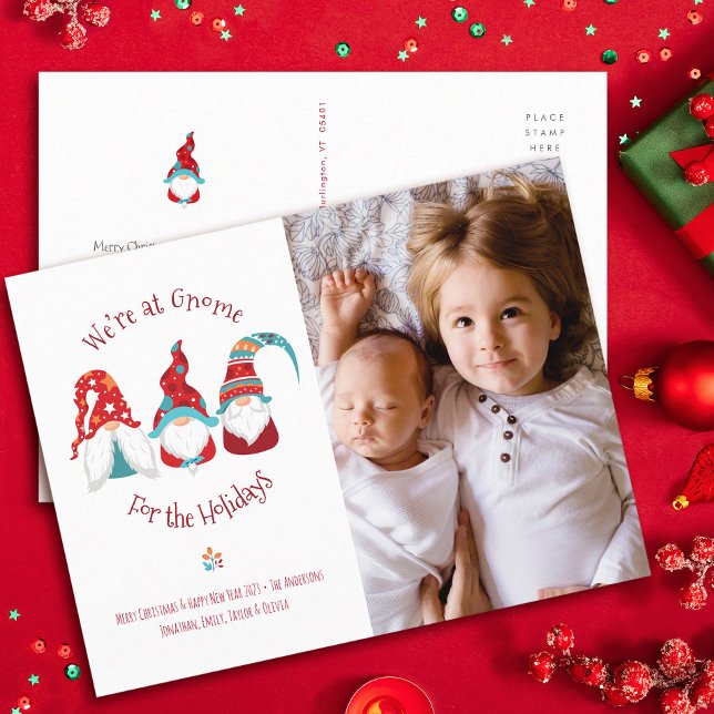Cartes Pour Fêtes Annuelles Gnome for Holidays Cute Fun Elf Custom Photo (Créateur téléchargé)