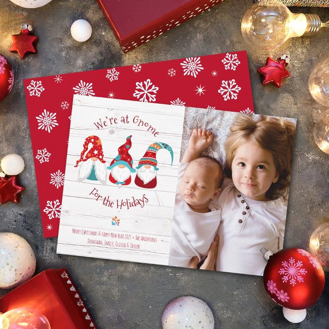 Cartes Pour Fêtes Annuelles Gnome for Holidays Cute Fun Rustic Custom Photo (Créateur téléchargé)