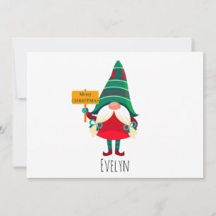 Cartes Pour Fêtes Annuelles Gnome mignon tenant un écriteau avec des salutatio