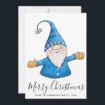 Cartes Pour Fêtes Annuelles Gnome mignonne en bleu 2025 Calendrier Joyeux Noël<br><div class="desc">Cette carte de Noël unique présente une illustration de gnome mignon, des voeux de Noël joyeux et un texte modèle pour taper votre nom de famille et l'année. Le calendrier 2025 est à l'arrière et est décoré d'un motif de flocon de neige. Le gnome gai est en bleu sur ce...</div>
