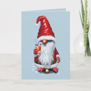 Cartes Pour Fêtes Annuelles Gnome norvégien tenant un cocktail de jus de canne
