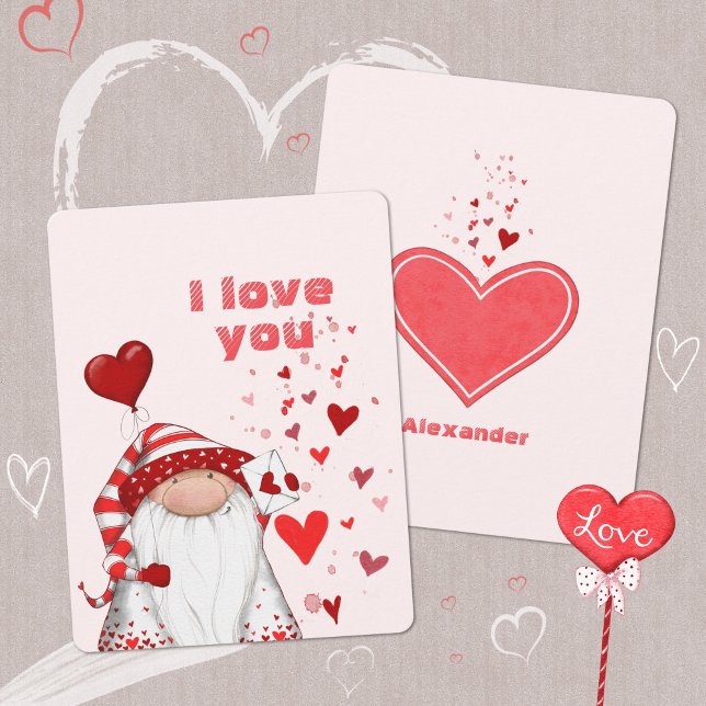 Cartes Pour Fêtes Annuelles Gnome Red Hearts mignon Amour et Saint Valentin (Gnome Red Hearts Cute Love and Valentine´s Day Holiday Card ©Susanne Sachers - Sunny Mind Design 🌞)