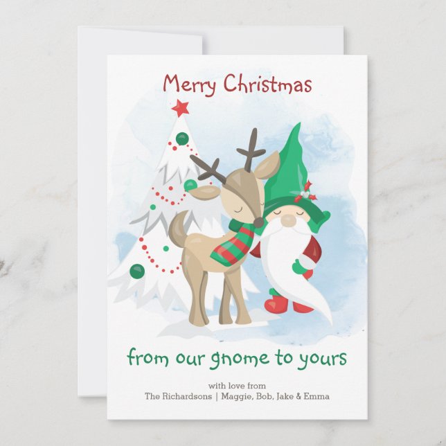 Cartes Pour Fêtes Annuelles Gnome Reindeer and Christmas Tree Whimsical Funny (Devant)