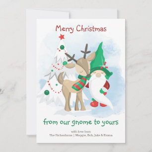 Cartes Pour Fêtes Annuelles Gnome Reindeer and Christmas Tree Whimsical Funny