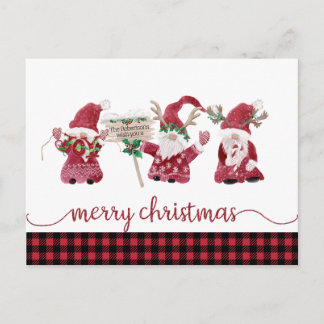 Cartes Pour Fêtes Annuelles Gnome Reindeer Watercolor Buffalo Plaid Christmas