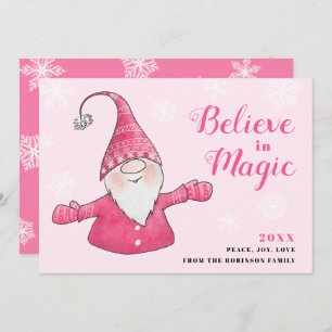 Cartes Pour Fêtes Annuelles Gnome rose mignon croire en Noël magique