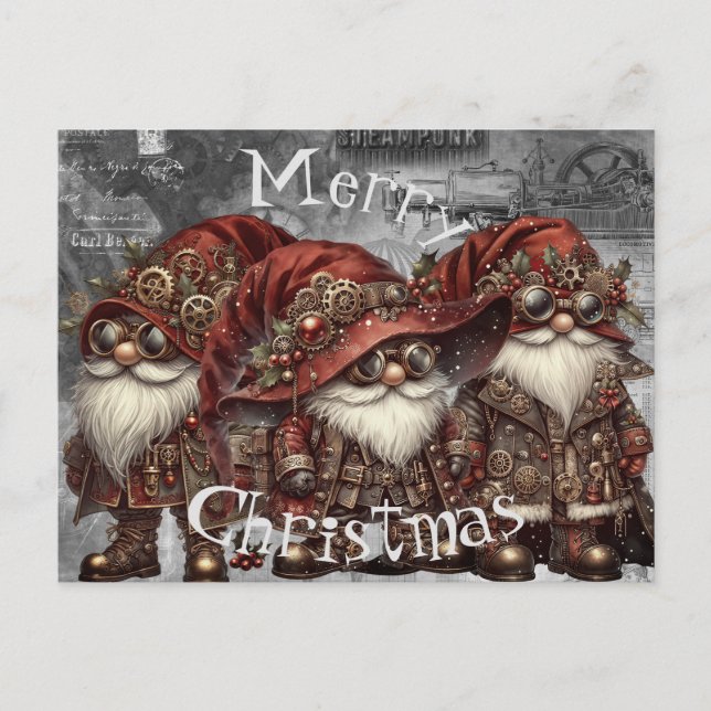 Cartes Pour Fêtes Annuelles Gnome Steampunk Noël d'hiver (Devant)