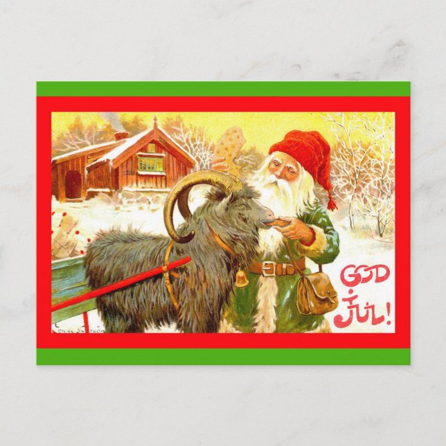 Cartes Pour Fêtes Annuelles Gnome suédois vintage ou Père Noël avec la chèvre (Devant)