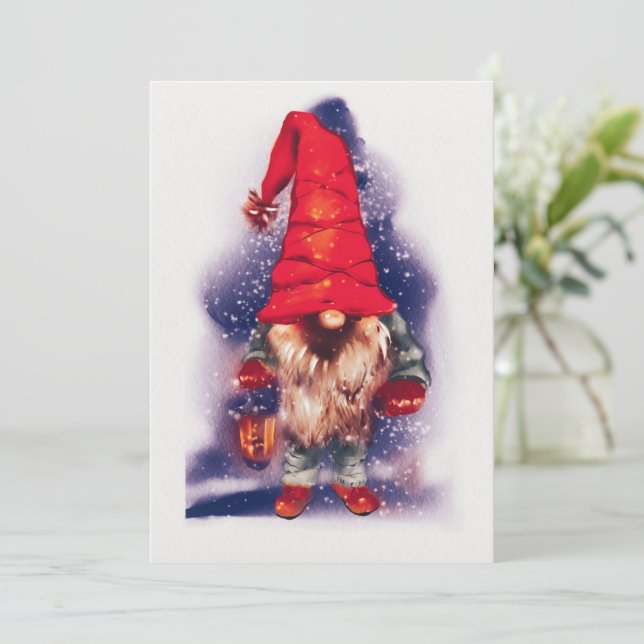 Cartes Pour Fêtes Annuelles Gnome with a Lantern Christmas (Debout devant)