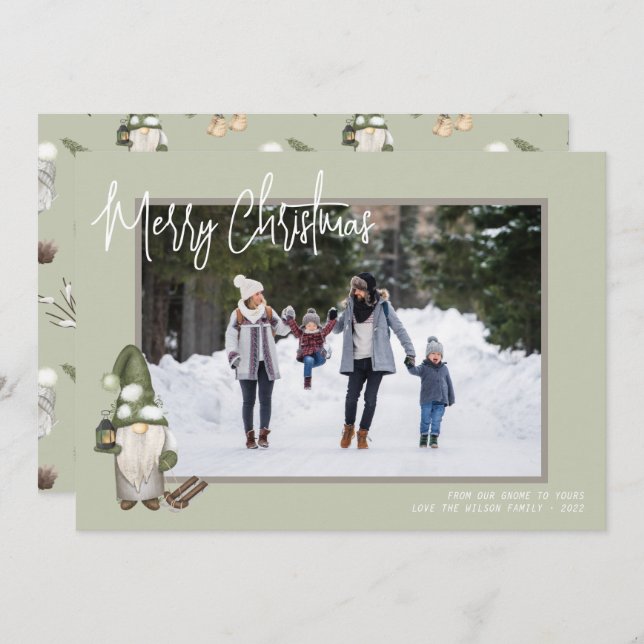 Cartes Pour Fêtes Annuelles Gnomes Christmas Photo Holiday Card (Devant / Derrière)