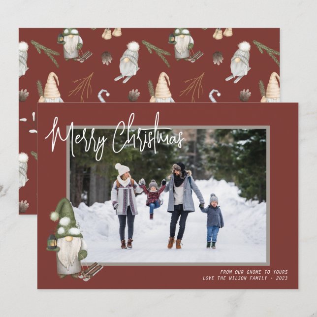 Cartes Pour Fêtes Annuelles Gnomes Christmas Woodland Photo (Devant / Derrière)