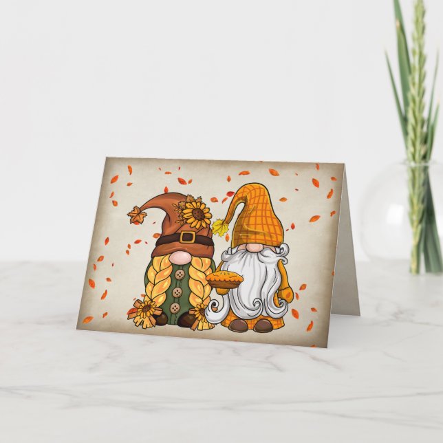 Cartes Pour Fêtes Annuelles Gnomes d'action de grâces avec tarte (Devant)