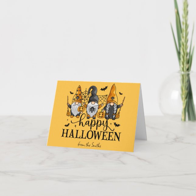 Cartes Pour Fêtes Annuelles Gnomes de Halloween heureux (Devant)
