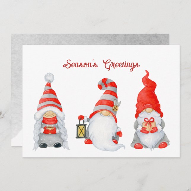 Cartes Pour Fêtes Annuelles Gnomes de Noël doux en hiver (Devant / Derrière)