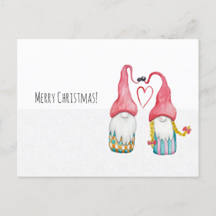 Cartes Pour Fêtes Annuelles Gnomes de Noël en amour Aquarelle peinte à la main