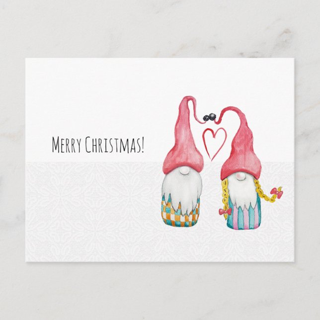 Cartes Pour Fêtes Annuelles Gnomes de Noël en amour Aquarelle peinte à la main (Devant)