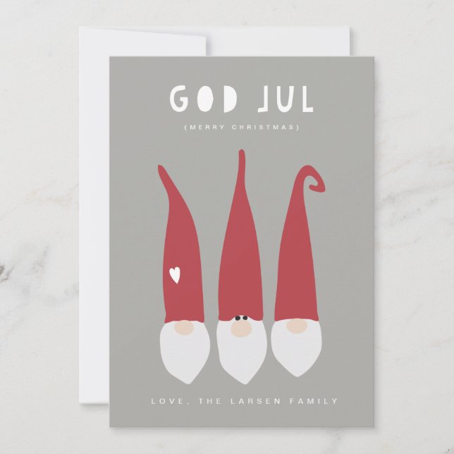 Cartes Pour Fêtes Annuelles Gnomes de Noël God Jul (Devant)