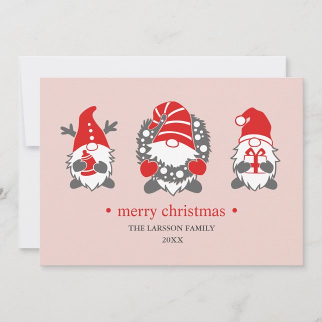 Cartes Pour Fêtes Annuelles Gnomes Drôles | Vacances de Noël en Rose  Photo (Devant)