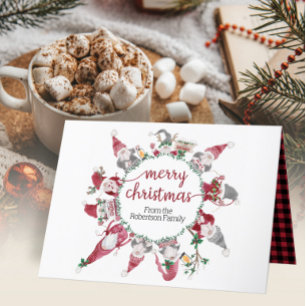 Cartes Pour Fêtes Annuelles Gnomes Joyeux rennes de Noël Aquarelle Plaid