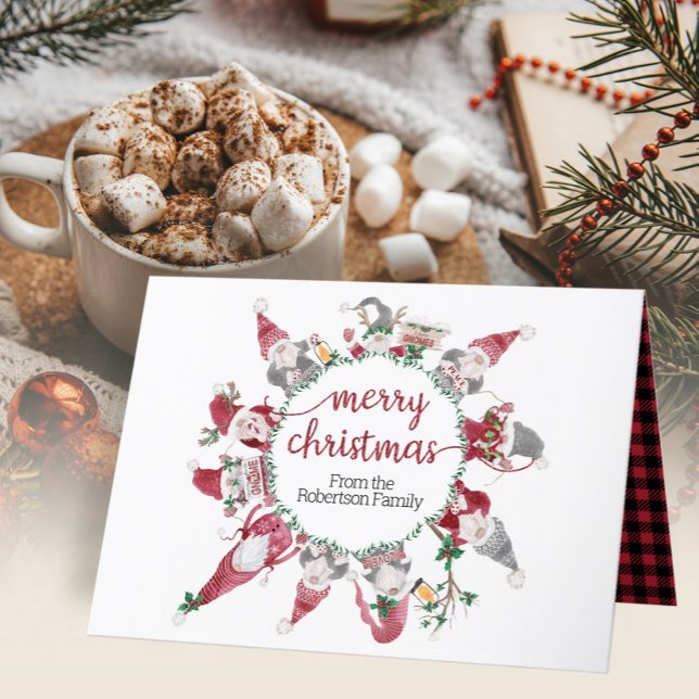 Cartes Pour Fêtes Annuelles Gnomes Joyeux rennes de Noël Aquarelle Plaid (Créateur téléchargé)