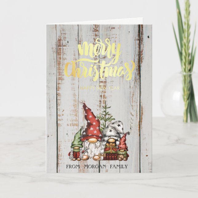 Cartes Pour Fêtes Annuelles Gnomes mignons Famille Bois joyeux Noël (Devant)