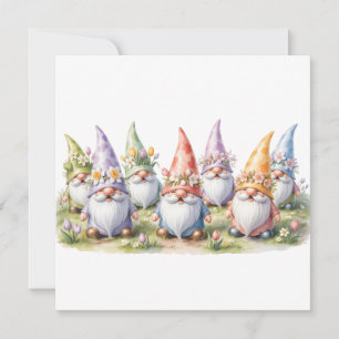Cartes Pour Fêtes Annuelles Gnomes printaniers dans une prairie