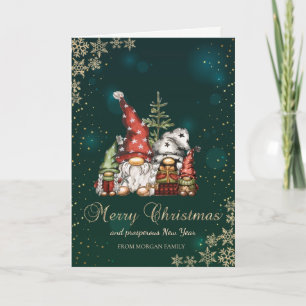 Cartes Pour Fêtes Annuelles Gnomes Whimsical mignons Flammes de neige de famil