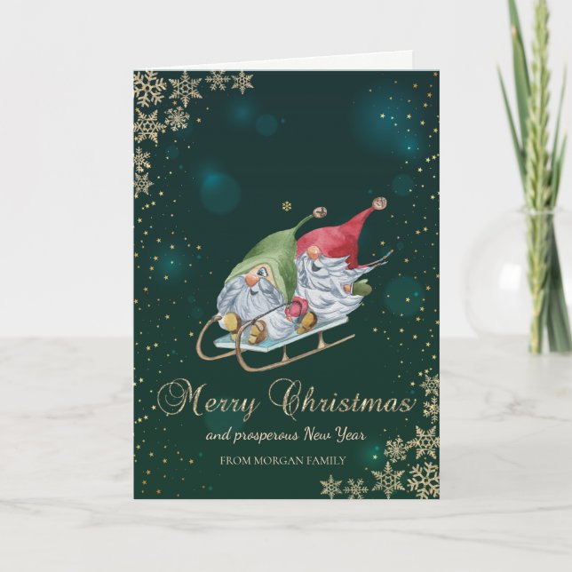 Cartes Pour Fêtes Annuelles Gnomes Whimsical mignons Sleigh Snowflakes (Devant)