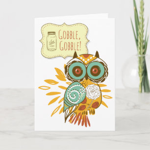 Cartes Pour Fêtes Annuelles Gobble Gobble Floral Orange Owl Thanksgiving