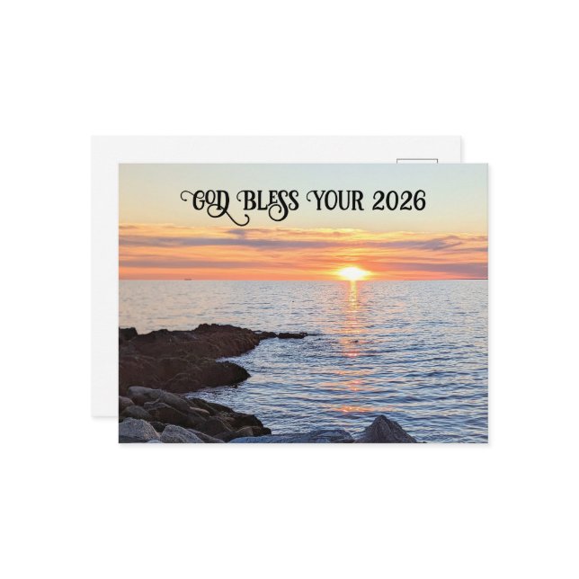 Cartes Pour Fêtes Annuelles God Bless 2026 New Year Golden Sunset Photo (Devant/Arrière en situation)