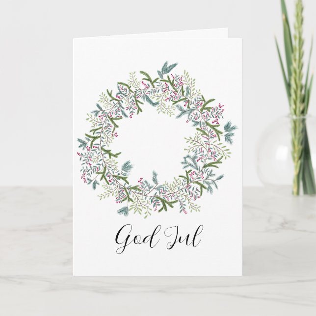 Cartes Pour Fêtes Annuelles God Jul, couronne suédoise de Noël (Devant)