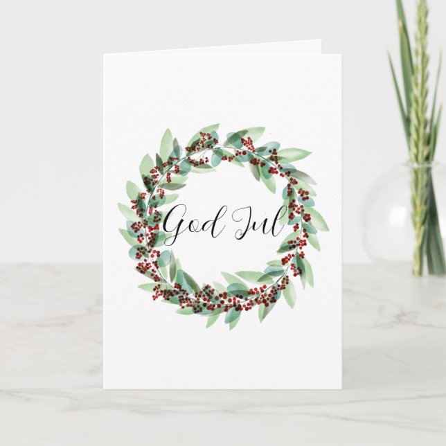 Cartes Pour Fêtes Annuelles God Jul, couronne suédoise de Noël (Devant)