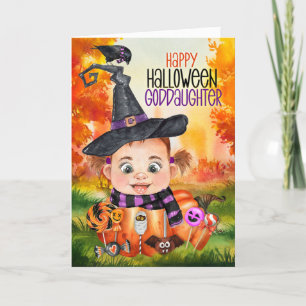 Cartes Pour Fêtes Annuelles Godgirl Little Witch Raven Halloween Citrouille