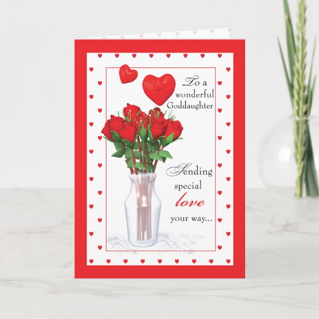 Cartes Pour Fêtes Annuelles Godgirl Valentine's Day Red Roses Coeurs (Devant)