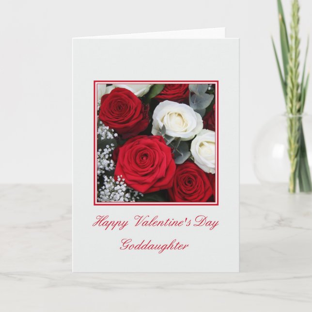 Cartes Pour Fêtes Annuelles Godgirl Valentine's Day rose rouge et blanc (Devant)