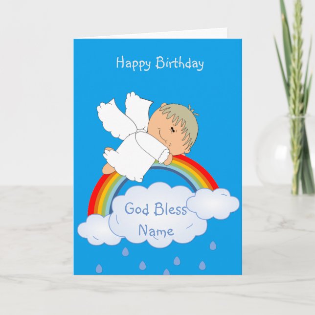 Cartes Pour Fêtes Annuelles Godson Gift Cute Angel Rainbow Personnalisé (Devant)