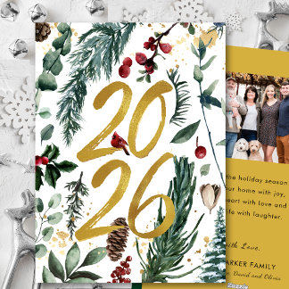 Cartes Pour Fêtes Annuelles Gold 2025 Pin de Noël Festive Pough Rouge photo