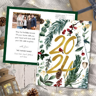 Cartes Pour Fêtes Annuelles Gold 2025 Pin de Noël Festive Pough Rouge photo