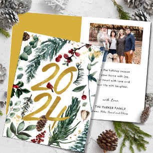 Cartes Pour Fêtes Annuelles Gold 2025 Pin de Noël Festive Pough Rouge photo