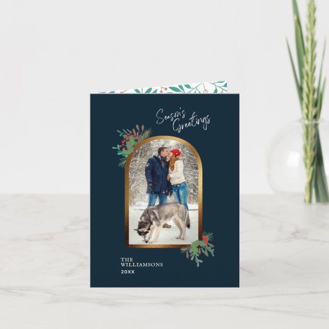 Cartes Pour Fêtes Annuelles Gold Arch 2 Photo Joyeuses Fêtes Noël (Devant)