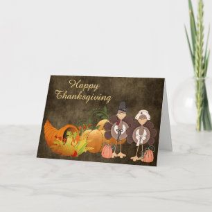 Cartes Pour Fêtes Annuelles Gold Automne mignon Turquie Couple Bon thanksgivin