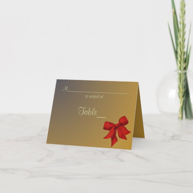 Cartes Pour Fêtes Annuelles Gold avec Red Bow Custom Place Card (Devant)