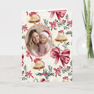 Cartes Pour Fêtes Annuelles Gold Bells Pink Bows Photo Christmas