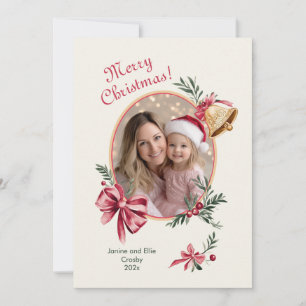 Cartes Pour Fêtes Annuelles Gold Bells Pink Bows Photo Noël