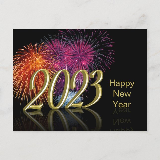 Cartes Pour Fêtes Annuelles Gold Bonne année 2023 Fireworks (Devant)