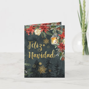 Cartes Pour Fêtes Annuelles Gold Calligraphie Forêt Boisée Espagnol Navidad