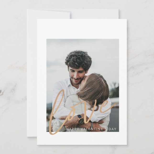 Cartes Pour Fêtes Annuelles Gold Calligraphy Love Photo Valentine's Day Card (Devant)