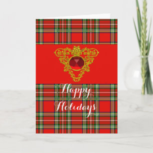 CARTES POUR FÊTES ANNUELLES GOLD CELTIC COEUR, RUBY, ROUGE VERT ÉCOSSE TARTAN