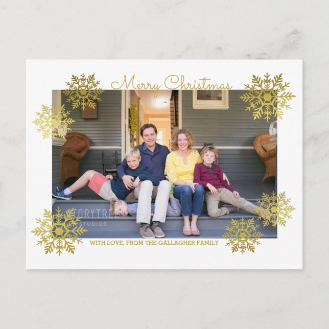 Cartes Pour Fêtes Annuelles Gold Chimmerge Chic Snowflake photo de vacances (Devant)